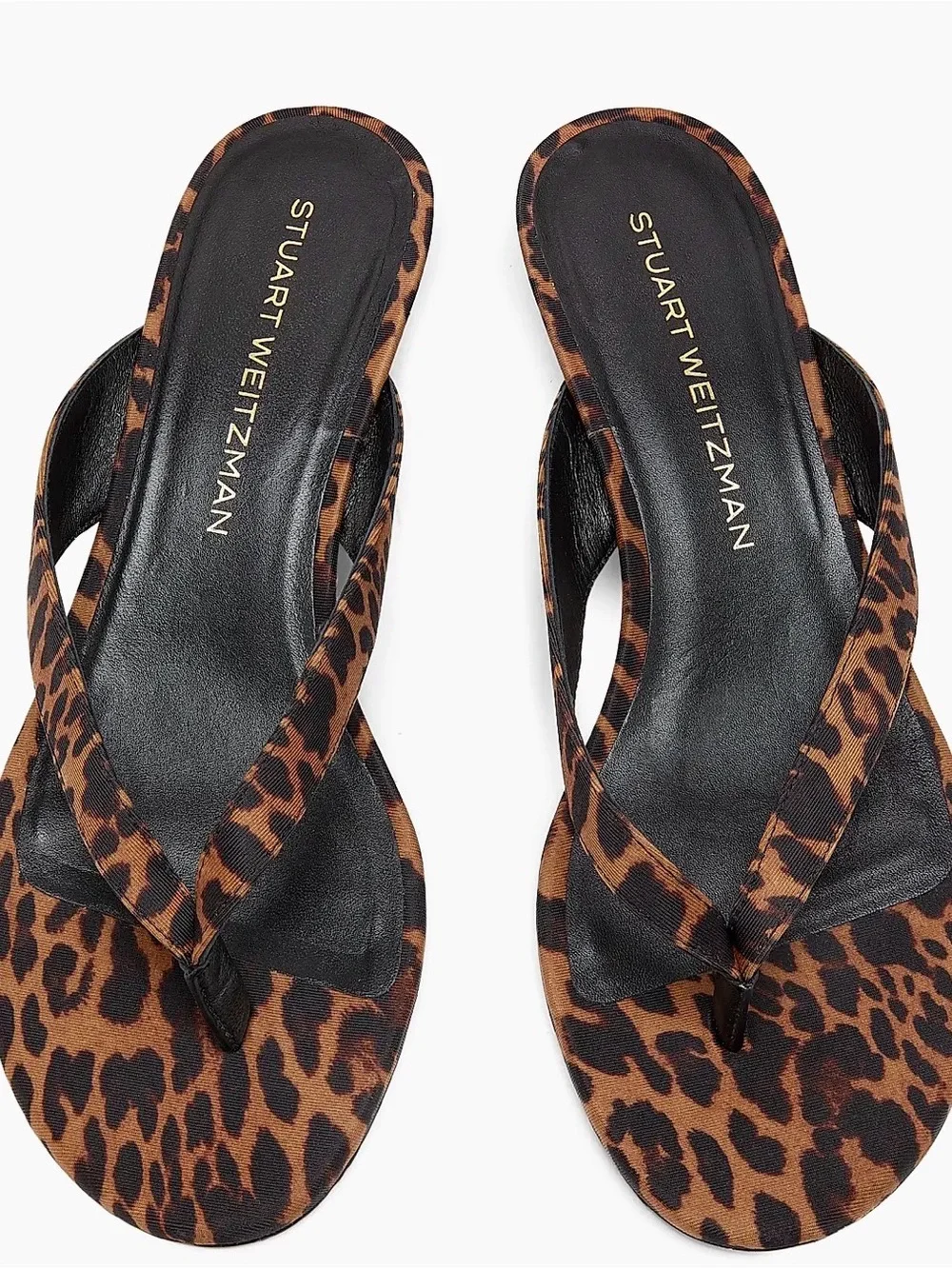 Stuart Weitzman Leopard Print Rio Thong Kitten Heel Sandal - Brown/Black - Picture 4 of 5